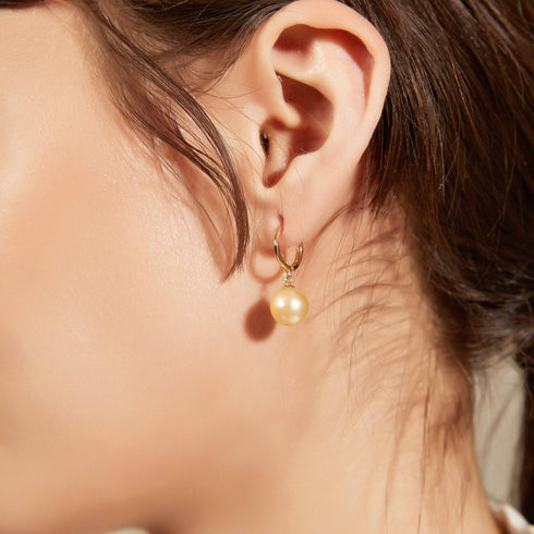 10-12mm 18K Gold Golden South Sea Pearl & Daisy Earrings - House Of Pearls